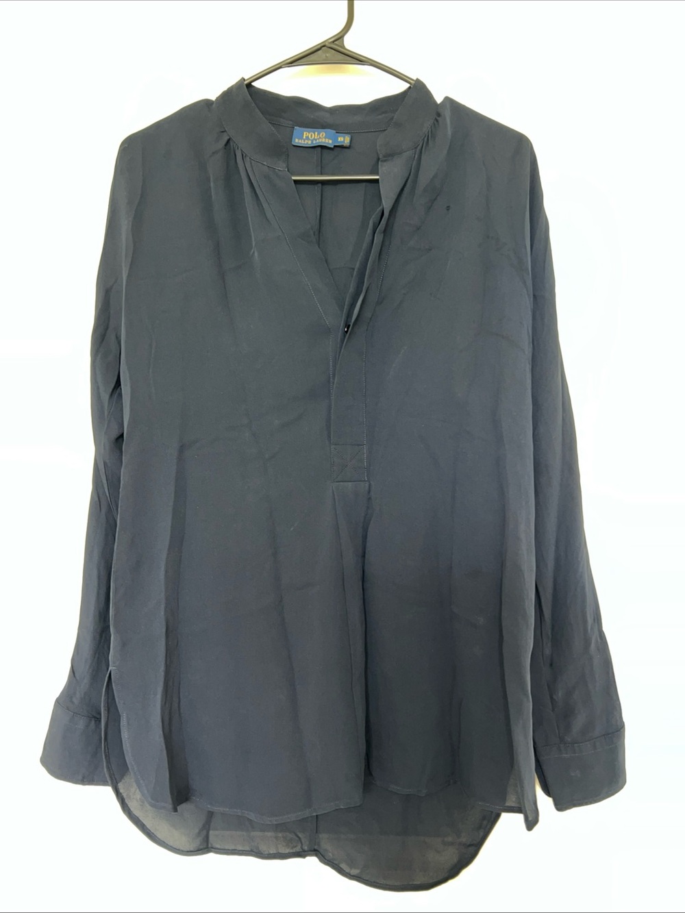 Ralph Lauren Navy 100% silk  V-Neck Long Sleeve Blouse/Tunic XS